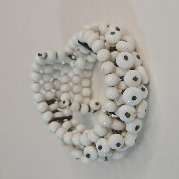 Vintage Retro MCM White Milkglass Wired Beaded Wrap Cuff Bracelet Cha Cha - Picture 7 of 10